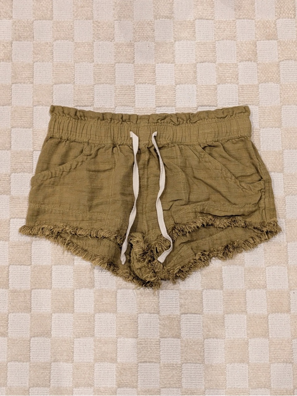 BDG Olive Green Frayed Hem Drawstring Shorts Size Large